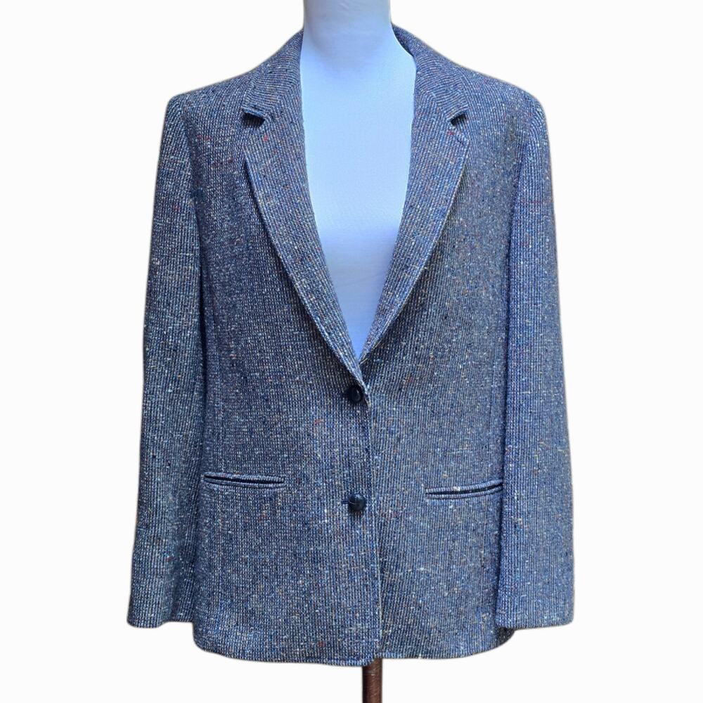 Pendleton Wool Tweed Blazer Jacket M Blue Multicolor Suede Elbow Patches USA VTG
